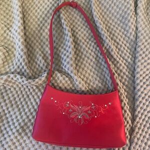 Elegant Red Embroidered Shoulder Bag